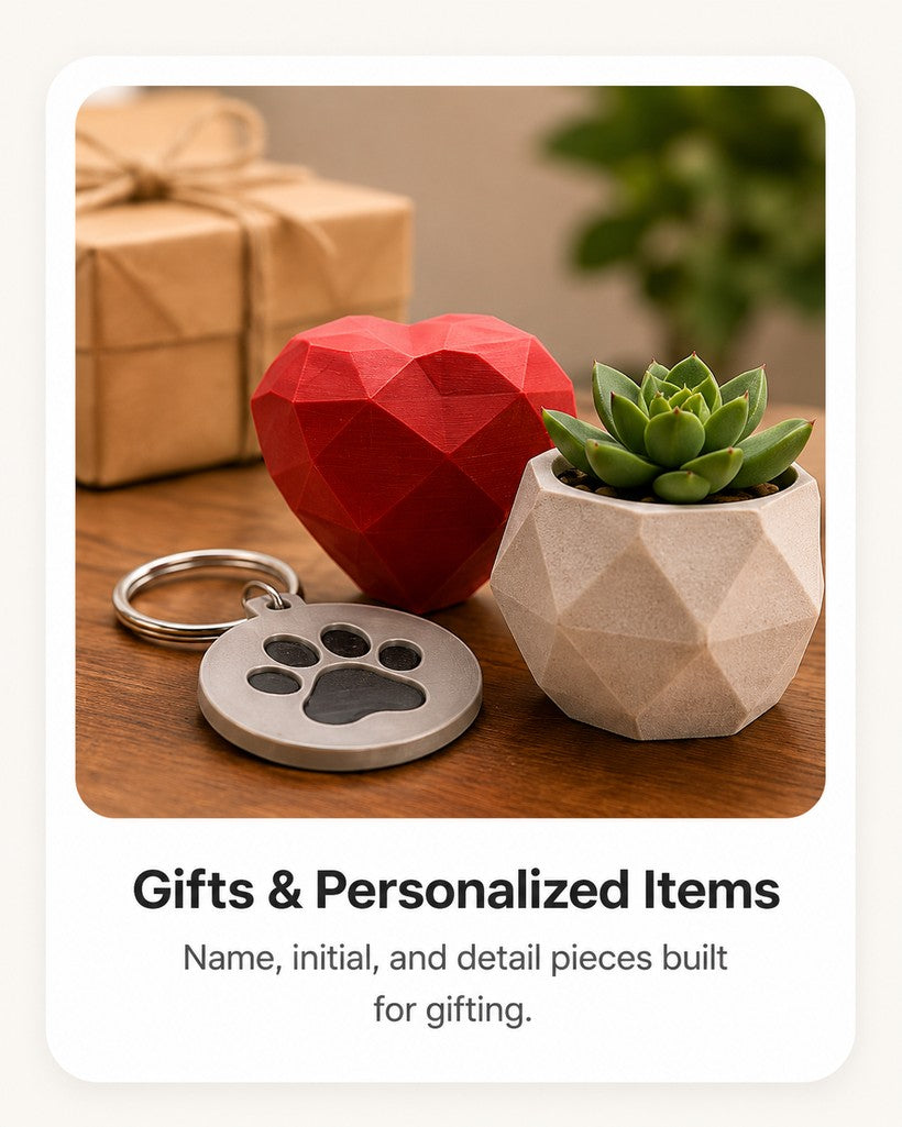 Gifts & Personalized Items — Name, initial, and detail pieces built for gifting.